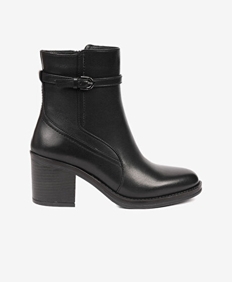 Kadın Siyah Hakiki Deri Topuklu Bot