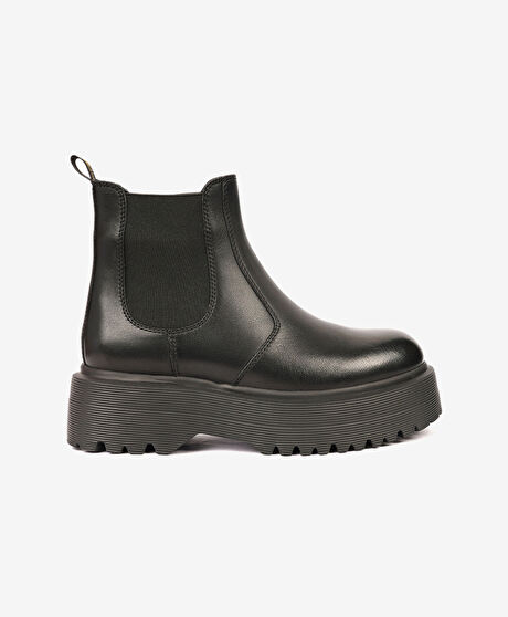 Kadın Siyah Hakiki Deri Memory Foam Taban Chelsea Bot