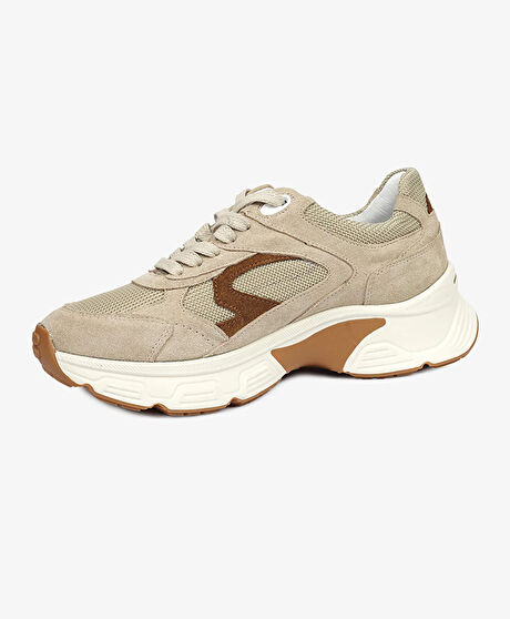 Kadın Bej Süet Hakiki Deri Sneaker Ayakkabı