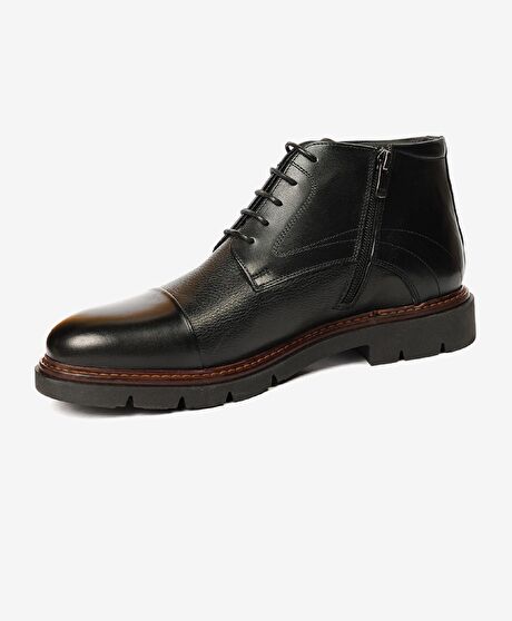 Erkek Siyah Hakiki Deri Klasik Bot