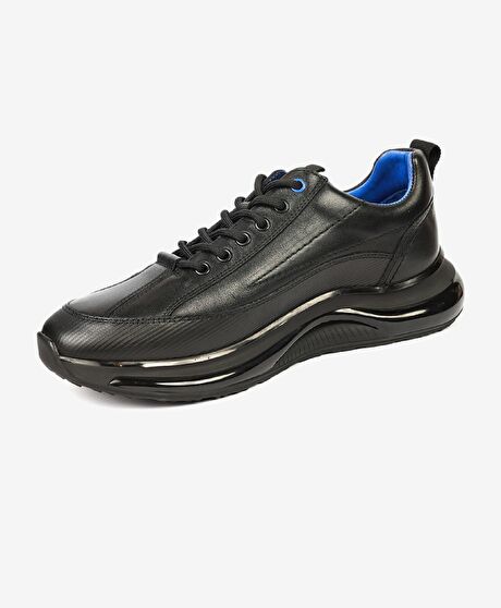 Erkek Siyah Mavi Hakiki Deri Spor Ayakkabı
