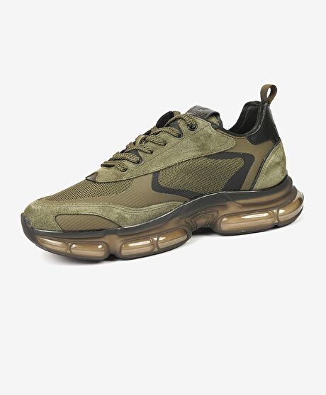 Erkek Haki Hakiki Deri Sneaker Ayakkabı