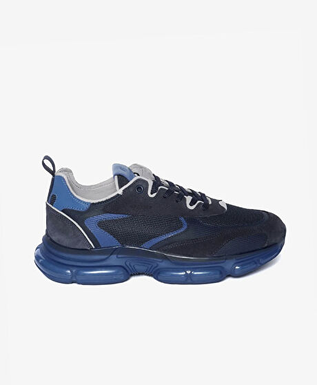 Erkek Lacivert Hakiki Deri Sneaker Ayakkabı