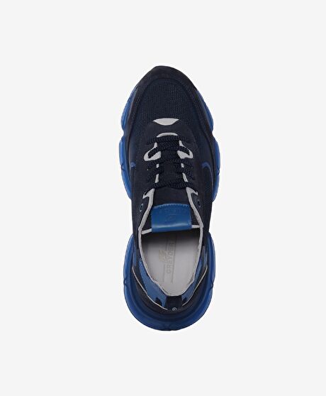 Erkek Lacivert Hakiki Deri Sneaker Ayakkabı