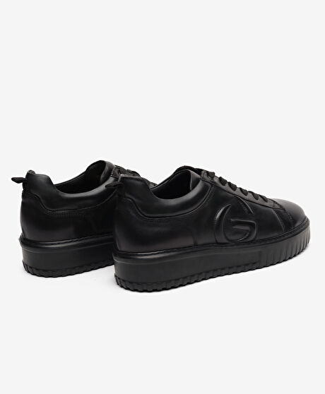 Erkek Siyah Hakiki Deri Sneaker Ayakkabı
