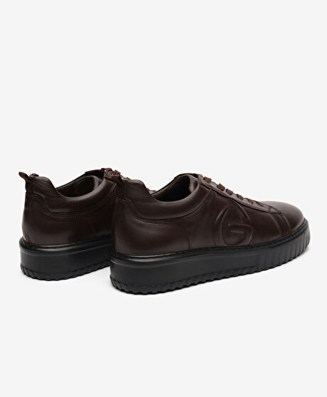 Erkek Kahverengi Hakiki Deri Sneaker Ayakkabı