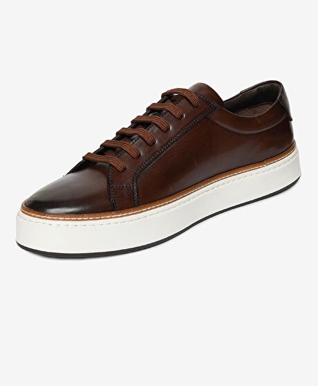 Erkek Kahverengi Hakiki Deri Sneaker Ayakkabı