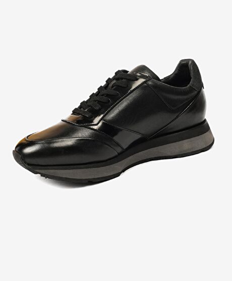 Erkek Siyah Hakiki Deri Sneaker Ayakkabı