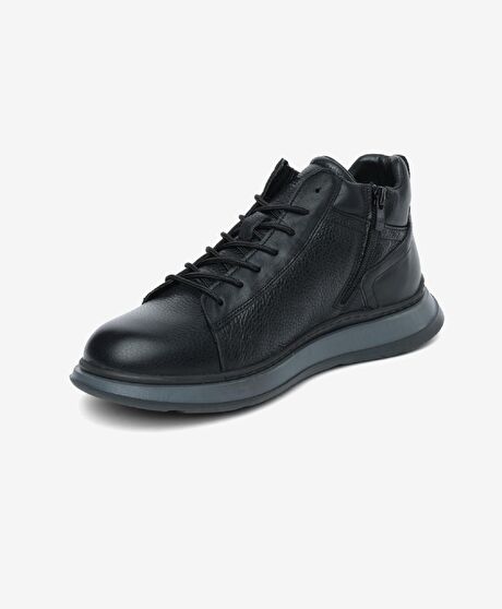 Erkek Mat Siyah Hakiki Deri Sneaker Bot