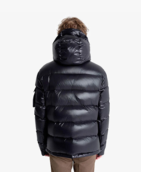 Erkek Parlak Siyah Suya Dayanıklı Kaz Tüyü Mont