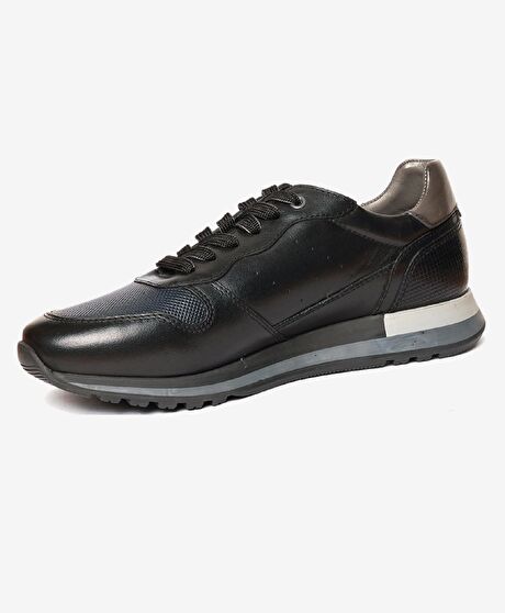 Erkek Siyah Hakiki Deri Sneaker Ayakkabı