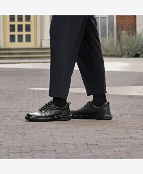 Erkek Siyah Hakiki Deri Sneaker Ayakkabı