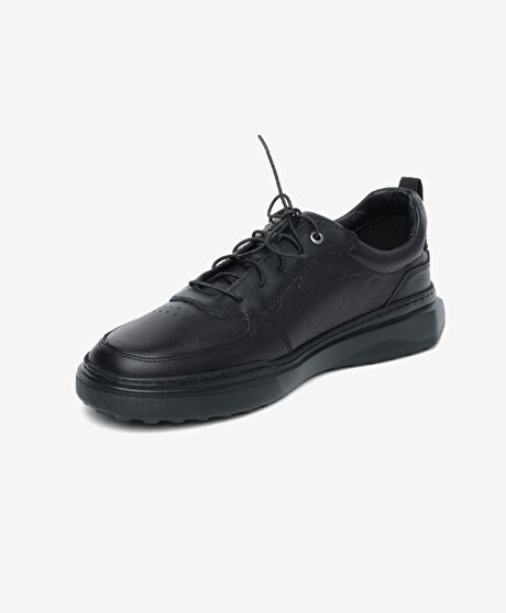 Erkek Siyah Hakiki Deri Sneaker Ayakkabı