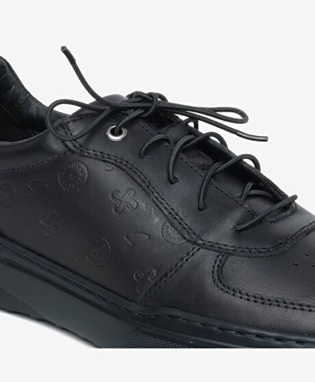 Erkek Siyah Hakiki Deri Sneaker Ayakkabı