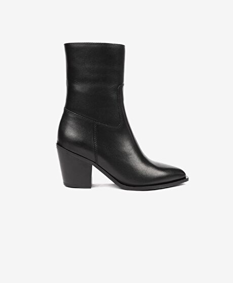 Kadın Siyah Hakiki Deri Topuklu Bot