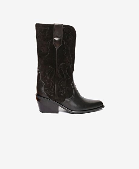 Kadın Siyah Süet Hakiki Deri Topuklu Bot