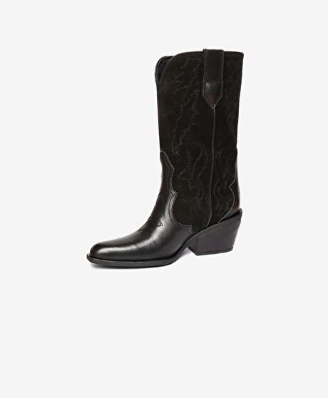 Kadın Siyah Süet Hakiki Deri Topuklu Bot