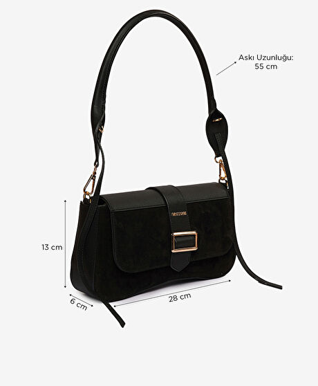 Kadın Siyah Mıknatıslı Omuz Çantası