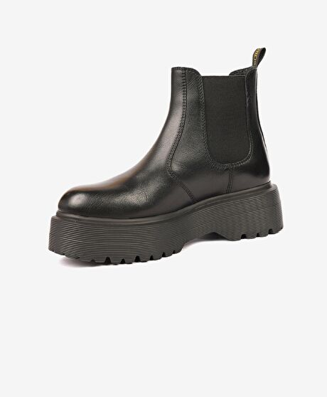Kadın Siyah Hakiki Deri Memory Foam Taban Chelsea Bot