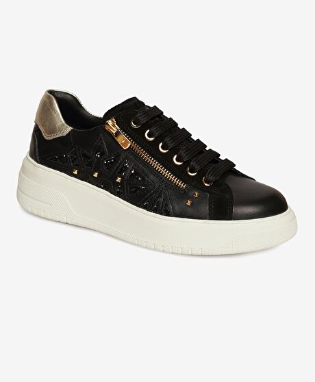 Kadın Siyah Hakiki Deri Memory Foam Taban  Spor Ayakkabı