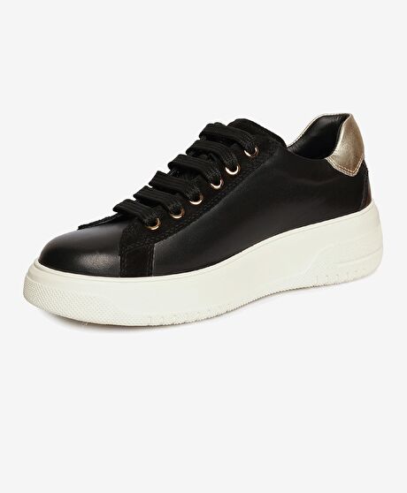 Kadın Siyah Hakiki Deri Memory Foam Taban  Spor Ayakkabı