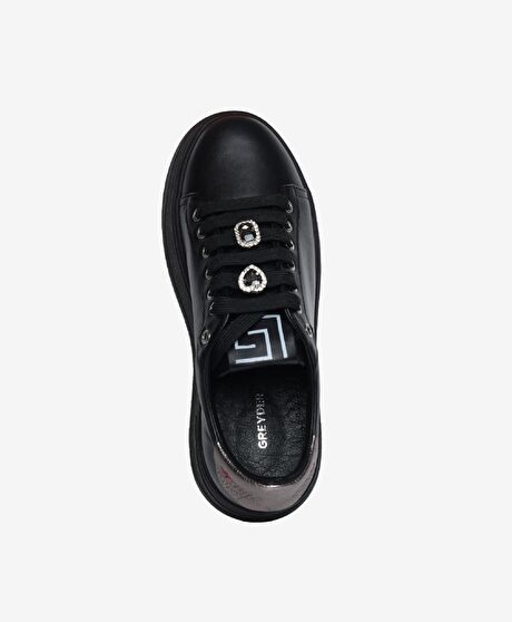 Kadın Siyah Çelik Hakiki Deri Sneaker Ayakkabı