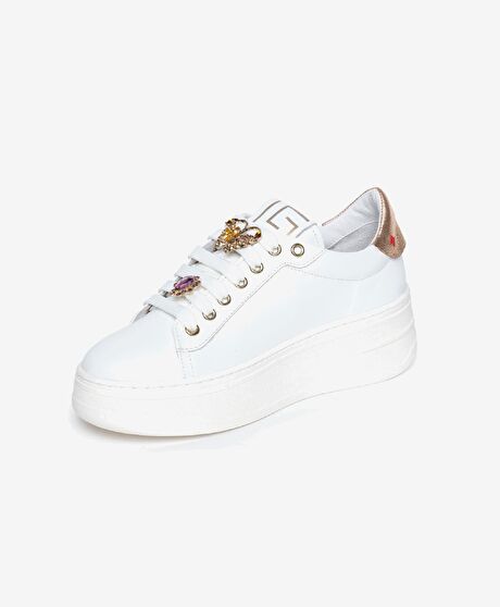 Kadın Beyaz Leopar Hakiki Deri Sneaker Ayakkabı