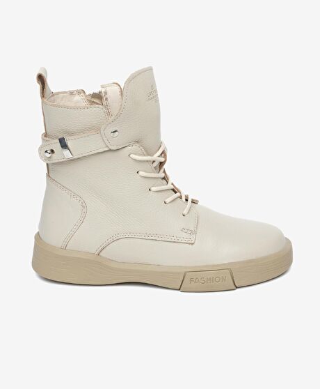 Kadın Ekru Hakiki Deri Sneaker Bot