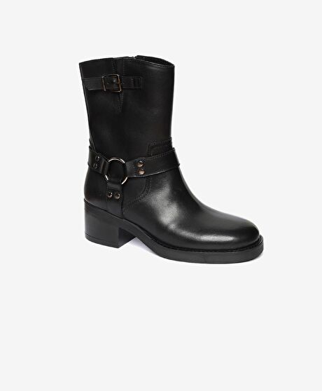 Kadın Siyah Hakiki Deri Topuklu Bot