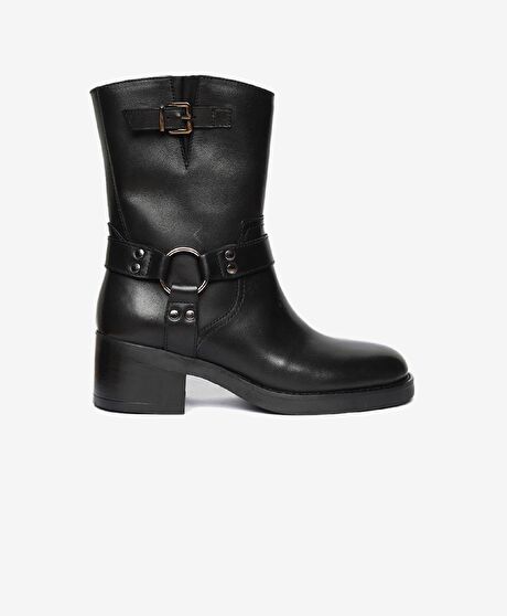 Kadın Siyah Hakiki Deri Topuklu Bot