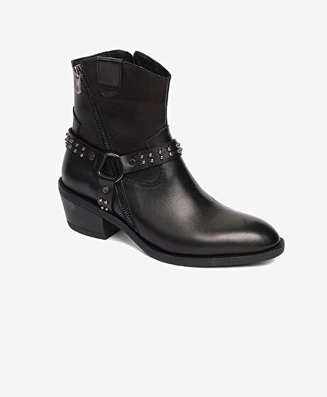 Kadın Siyah Hakiki Deri Topuklu Bot