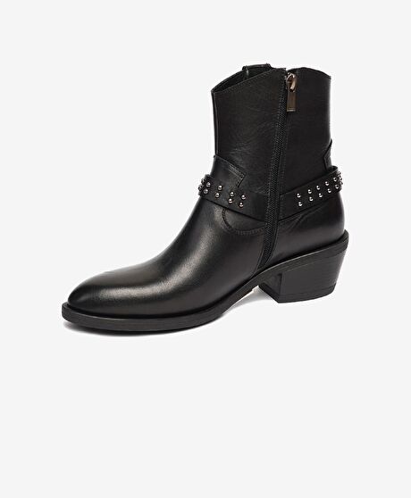 Kadın Siyah Hakiki Deri Topuklu Bot