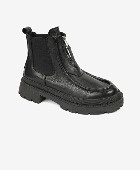 Kadın Siyah Hakiki Deri Termo Light Taban Chelsea Bot