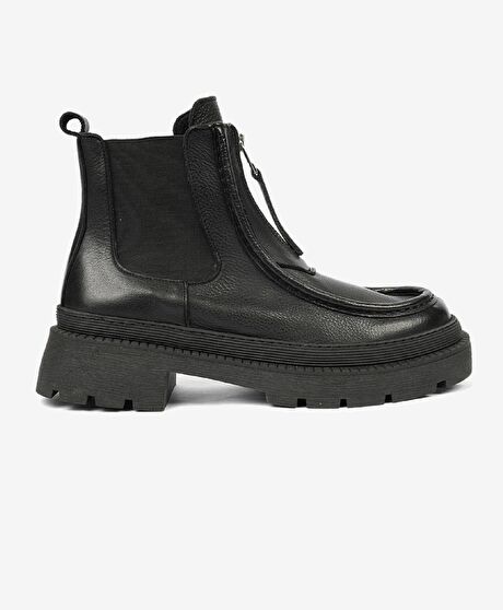 Kadın Siyah Hakiki Deri Termo Light Taban Chelsea Bot