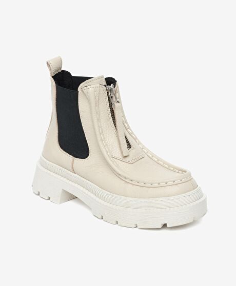 Kadın Beyaz Siyah Hakiki Deri Chelsea Bot