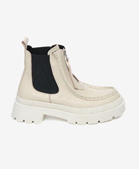 Kadın Beyaz Siyah Hakiki Deri Chelsea Bot