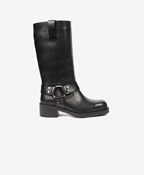 Kadın Siyah Hakiki Deri Topuklu Çizme