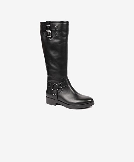 Kadın Siyah Hakiki Deri Topuklu Çizme