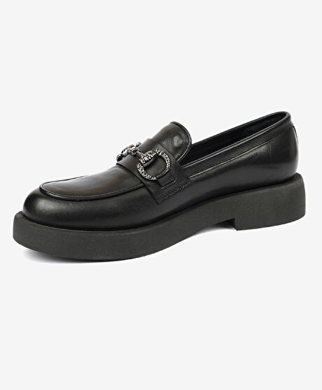 Kadın Siyah Hakiki Deri Termo Light Taban Loafer Ayakkabı