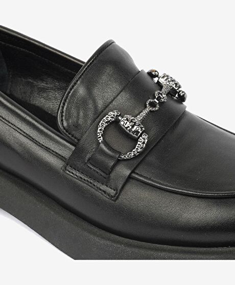 Kadın Siyah Hakiki Deri Termo Light Taban Loafer Ayakkabı