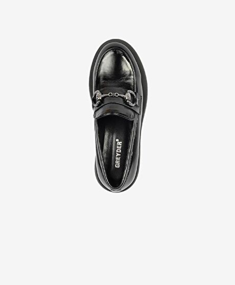 Kadın Siyah Rugan Hakiki Deri Loafer Ayakkabı