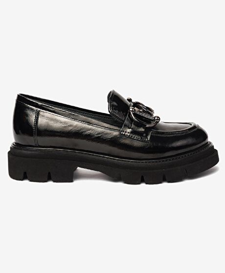 Kadın Siyah Rugan Hakiki Deri Loafer Ayakkabı