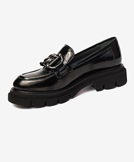 Kadın Siyah Rugan Hakiki Deri Loafer Ayakkabı