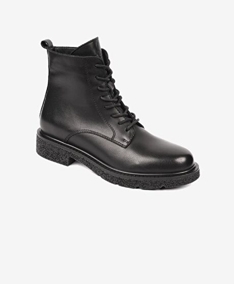 Kadın Siyah Hakiki Deri Military Bot