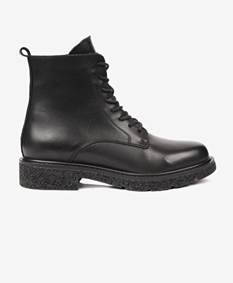 Kadın Siyah Hakiki Deri Military Bot