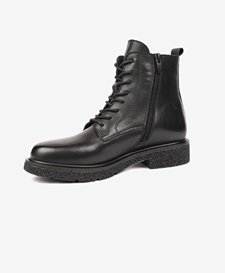 Kadın Siyah Hakiki Deri Military Bot