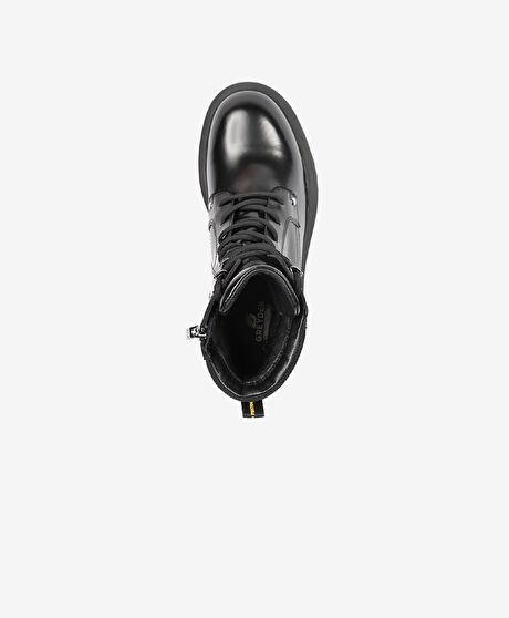 Kadın Parlak Siyah Hakiki Deri Memory Foam Taban Military Bot