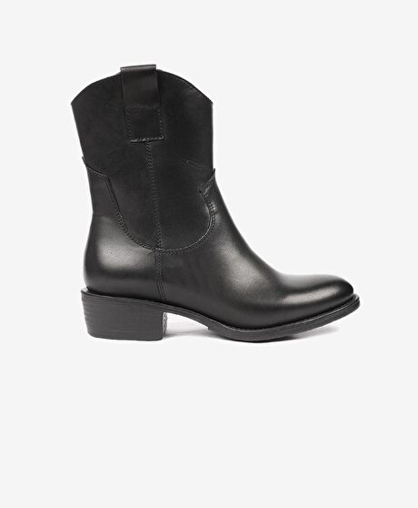 Kadın Siyah Hakiki Deri Ortaflex Taban Topuklu Bot