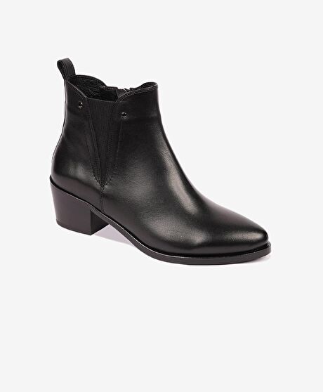 Kadın Siyah Hakiki Deri Topuklu Chelsea Bot