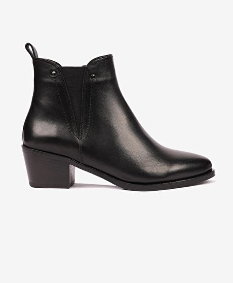 Kadın Siyah Hakiki Deri Topuklu Chelsea Bot